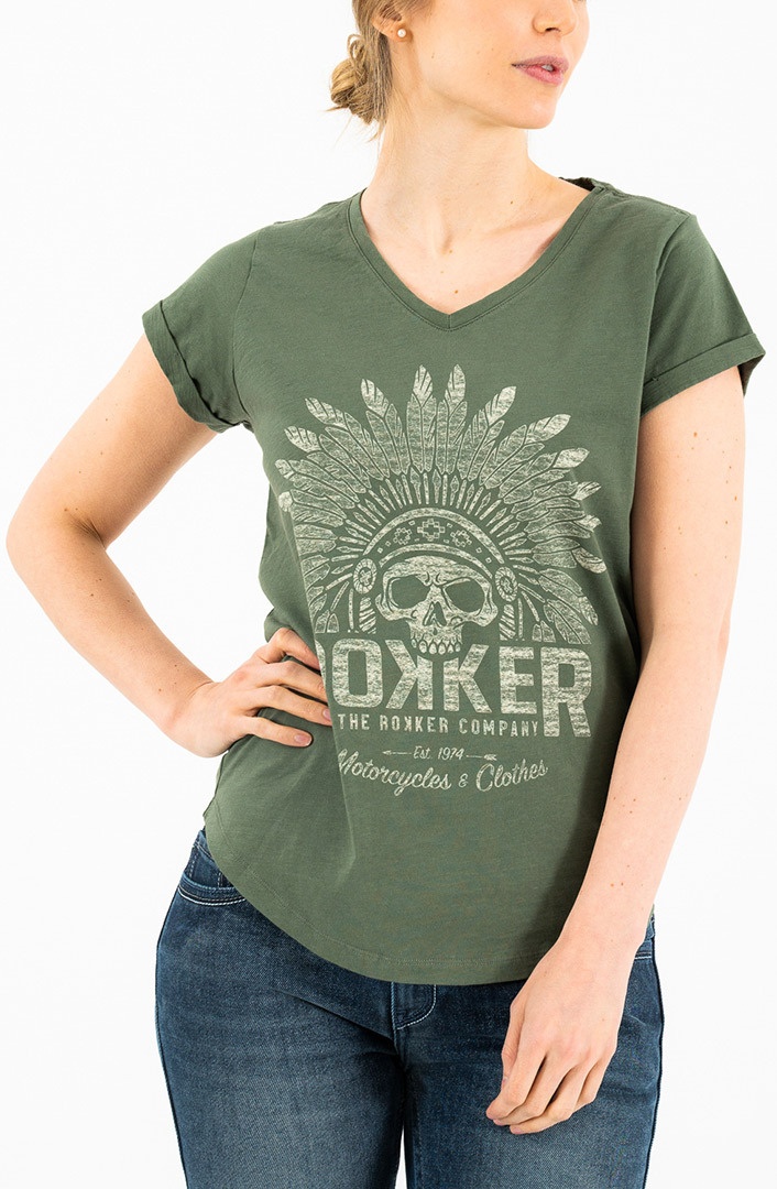 Rokker Indian Bonnet Damen T-Shirt, grün, Größe S