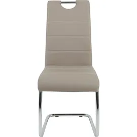 Hela Tische 2er Set Schwingstuhl, Küchenstuhl Flora, Kunstleder Cappuccino, Griffmulde, Metallgestell verchromt, 42x57x98 cm