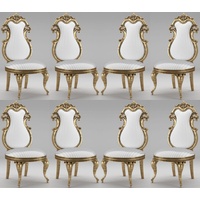 Casa Padrino Esszimmerstuhl Luxus Barock Esszimmer Stuhl Set Weiß / Silber / Antik Gold 55 x 55 x H. 120 cm - Prunkvolle gestreifte Küchen Stühle - Barock Stühle 8er Set - Esszimmer Möbel