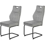 Hela Tische, 2er Set Esszimmerstuhl Linda, S Schwingstuhl Mikrofaser Silber, Rundrohgestell grau Komfortsitz Federkorb, 140KG belastbar