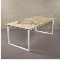 MAGNA Atelier Esstisch BERGEN mit Marmor Tischplatte, Esstisch eckig, Metallgestell, Exclusive Line, 200x100x75cm beige 200 cm x 75 cm x 100 cm