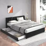 Flieks Polsterbett 180x200cm Doppelbett mit Lattenrost und 2 Schubladen, Stauraumbett Holzbett Funktionsbett Samt, ohne Matratze - Schwarz
