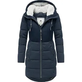 Ragwear Damen, Lange Steppjacke Wintermantel mit Kapuze Ashani Block Intl. Navy25 Gr. S - S