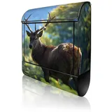 banjado Hirsch Wandbriefkasten schwarz inkl. Zeitungsfach
