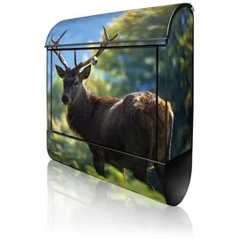 banjado Hirsch Wandbriefkasten schwarz inkl. Zeitungsfach