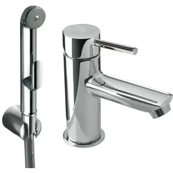 Tres Alplus, Einhebel-Waschtischmischer mit Dusche für WC., chrom