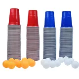 UISEBRT Beer Pong Becher Bierpong Partybecher Set mit 200 Kunststoff Becher 20 Bällen Wiederholbare Trinkbecher für Weihnachten Party Geburtstag Festivals Hochzeit Camping