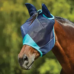 Fliegenmaske Deluxe Fine Ears WeatherBeeta Dunkelblau-Türkis PONY