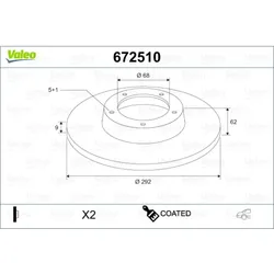 Bremsscheibe VALEO 672510 für Hyundai Ioniq