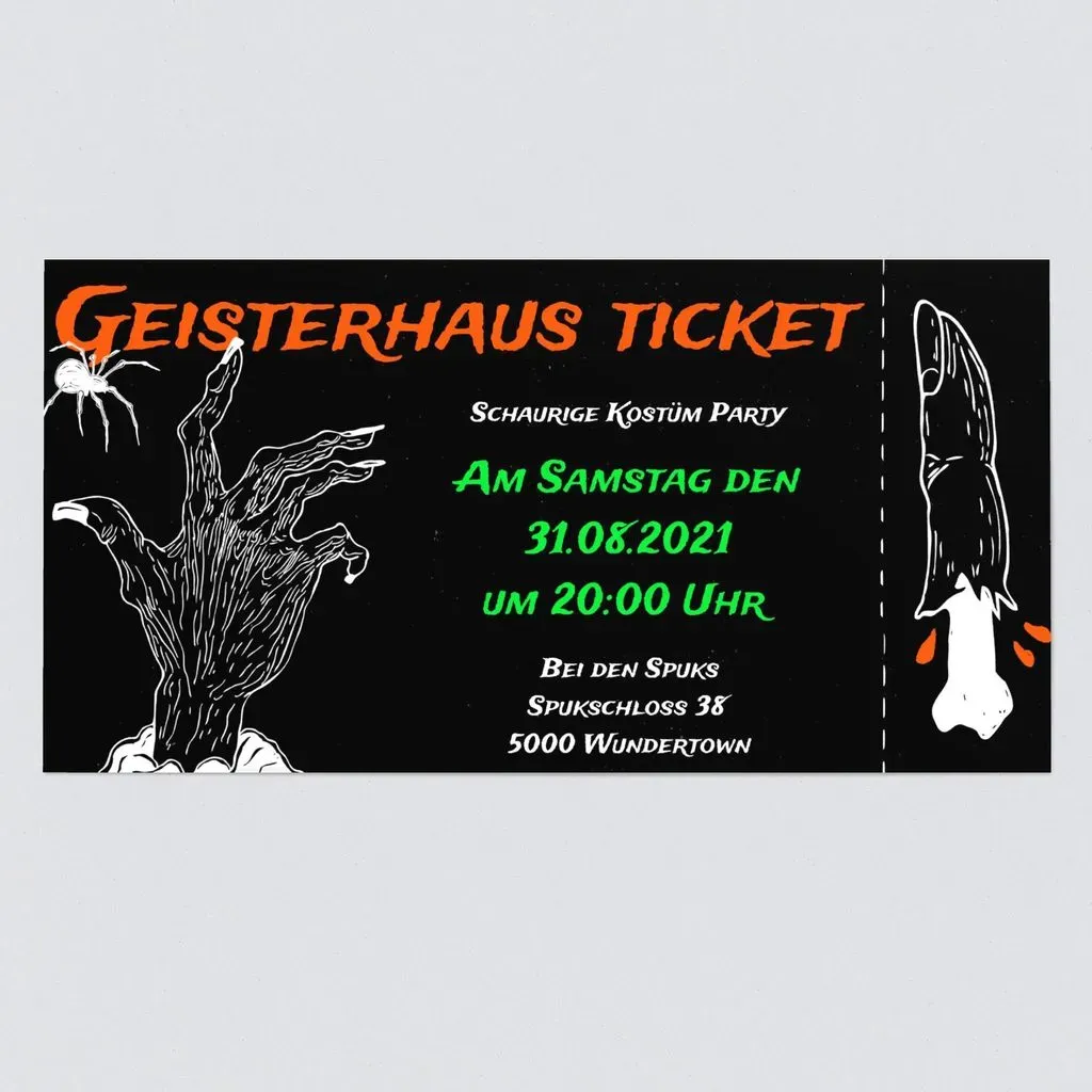 Preisvergleich Produktbild Halloween Einladung selbst gestalten - Geisterhaus Ticket - Schwarz | Wunderkarten.de