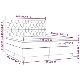 vidaXL Boxspringbett mit Matratze & LED Hellgrau 160x200 cm Stoff