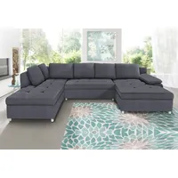 Wohnlandschaft SIT & MORE "Labene U-Form", grau (dunkelgrau), B:326cm H:82cm T:90cm, Struktur fein (95% Polyester, 5% Polyamid), Luxus-Microfaser ALTARA NUBUCK (100% Polyester), Kunstleder SOFTLUX / Struktur (100% Polyester), Struktur (100% Polyester), Sofas, wahlweise mit Bettfunktion und Bettkasten