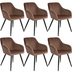 TECTAKE Esszimmerstuhl Marilyn Samtoptik, schwarze Stuhlbeine  6er Setbraun/schwarz