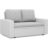 Mebligo - Zweisitzer Sofa Wohnzimmer mit Schlaffunktion, Bettkasten und Kunsteleder 148x90x87 (BxHxT) Grau und Weiß Luna, Schlafsofa Platzsparend, Schlafcouch, Sofabett, Sofa Bed, Bettsofa
