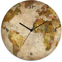 Wanduhr ARTLAND "Weltkarte", braun, T:1,8cm, Wanduhren, wahlweise mit Quarz- oder Funkuhrwerk, lautlos ohne Tickgeräusche