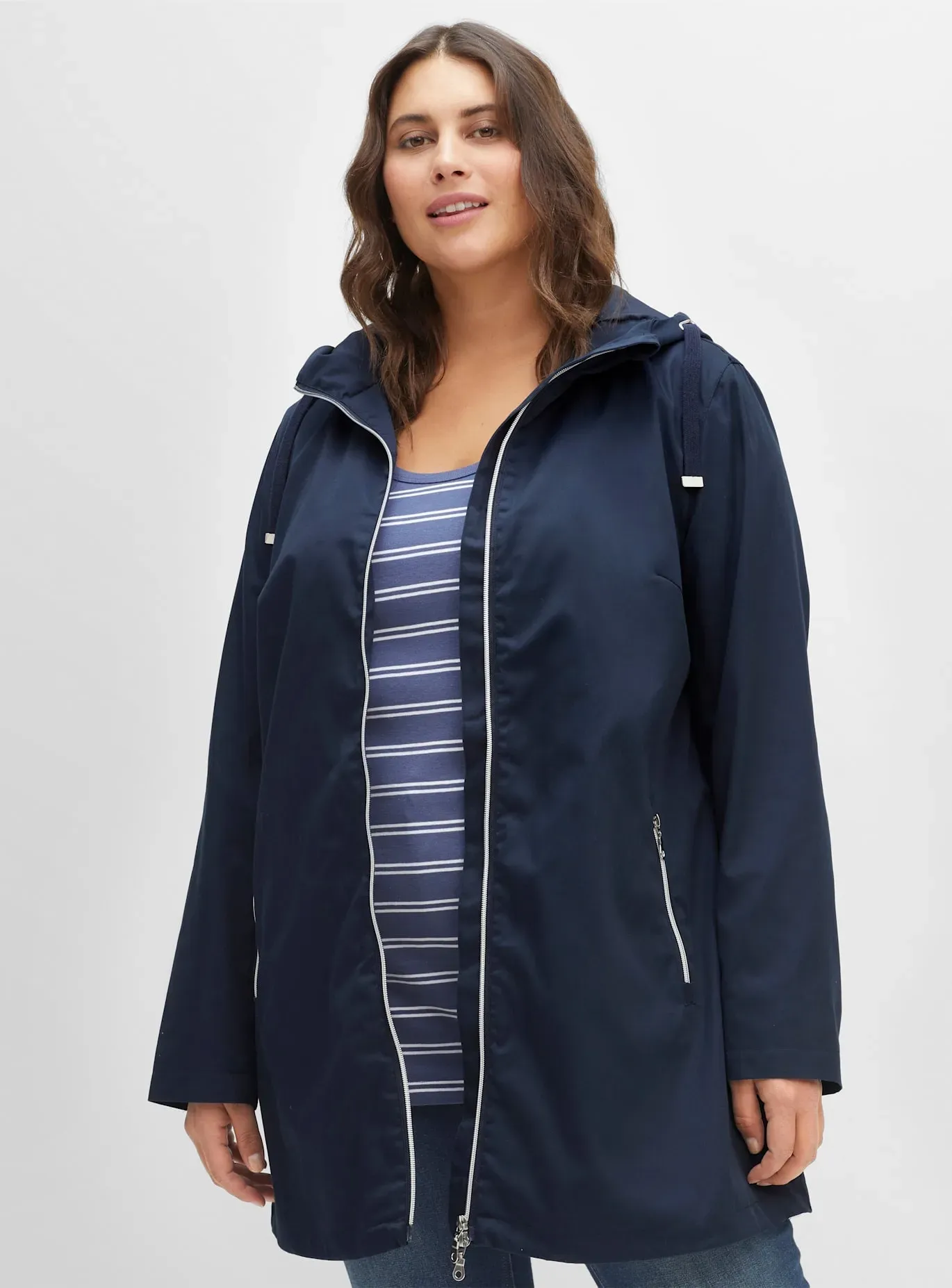 Outdoorjacke SHEEGO, Damen, Gr. 40, blau (nachtblau), 65% Polyester, 35% Baumwolle, unifarben, Jacken Outdoorjacke