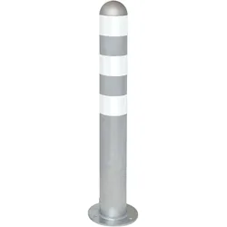PROREGAL Rammschutzpoller CITY aus Stahl mit weißen Reflexstreifen | Ladesäulen-Schutz zum Aufdübeln | HxØ 80x10,8cm | Silber/Weiß