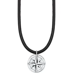 KUZZOI Herren Lederkette Kompass Anhänger 925er Silber 50 