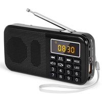 PRUNUS J-725 FM UKW Radio Klein, Digital Radio mit 3000mAh Wiederaufladbare Batterie, Kofferradio Tragbares Radio Wecker, USB/SD/TF/AUX-Player, Akku Radio mit Notlicht.(Schwarz)
