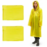 Relaxdays Regenmantel 2er Set, mit Kapuze, Regenponcho wiederverwendbar, Damen & Herren, wasserdicht, lang, leicht, gelb