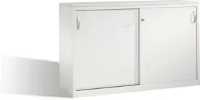 C+P Akten-Sideboard Acurado mit Schiebetüren, 2 x 2 Ordnerhöhen, H1000xB1600xT500mm Front Lichtgrau Korpus Lichtgrau