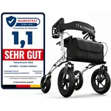 eloneo Outdoor Rollator Aluminium faltbar mit Sitz Silber
