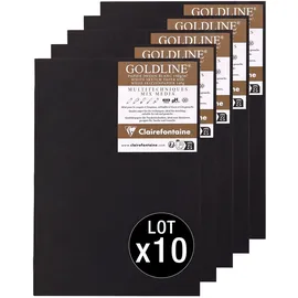 Clairefontaine 975524Cpack - Packung 10 Skizzenheft - Kladde Goldline, 20 Blatt Zeichenpapier 140g, Weiß, DIN A5 14,8x21 cm, Hochformat, Einband Schwarz, 1 Pack
