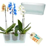 GarPet 2er Set Orchideentopf Transparent Orchideen Übertopf Pflanztöpfe Übertöpfe für Orchideen aus Kunststoff Innen Elegant Durchsichtig Orchideentopf groß