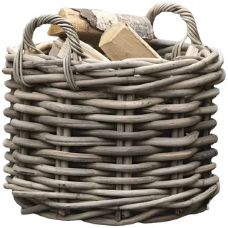 Dekoleidenschaft großer Rattan-Korb "Rustikal" Ø 50 cm, Aufbewahrungs-Korb, Kaminholzkorb geflochten, Spielzeugkorb, Blumen-Übertopf rund, Flechtkorb, Spielzeug-Aufbewahrung, Wäschekorb, Treppenkorb