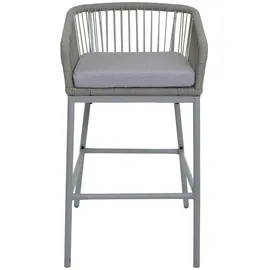 Mendler 2er-Set Rope-Barhocker HWC-O22, Tresenhocker, Outdoor Sitzpolster Seilgeflecht Metall ~ hellgrau, Kissen hellgrau