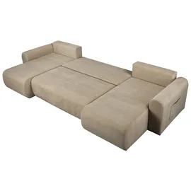 OTTO home Wohnlandschaft JONAA, U-Form, 311 cm Schlafsofa (133/270)-OTTO. Verlässliche Qualität, Tonnentaschen-Federkern, Bettkasten, Cord, Struktur beige