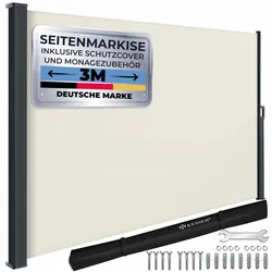 KESSER® Seitenmarkise ausziehbar Markise Blickdicht Sichtschutz & Windschutz für Garten Balkon & Terrasse, Seitenrollo mit Wandhalterung und Cover