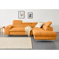 Ecksofa COTTA "Chef L-Form" Sofas Gr. B/H/T: 257cm x 72cm x 206cm, Leder PAMPAS, Ottomane rechts, mit Kopfteilverstellung-ohne Bettfunktion, gelb (amber) mit Kopfteilverstellung, wahlweise Bettfunktion