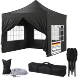 STEELSØN Rynara Pavillon 3x3 m – Faltpavillon mit 4 Seitenteilen – hochwertiger Gartenpavillon inkl. Tragetasche mit Rädern & 3-Fach höhenverstellbar – extrem stabil & UV-/wetterfest - schwarz