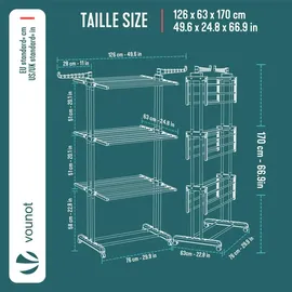 VOUNOT Wäscheständer Turm 1,26 m Grau/Weiß