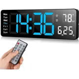 LED-Digital-Wanduhr mit Fernbedienung, positiver Countdown, einstellbare Helligkeit, Wanduhren für Wohnzimmer, Küche, Büro, Fitnessstudio (13 Zoll,