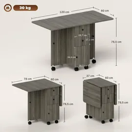 Homcom Küchentisch 120 x 60 x 76,5 cm dunkelgrau