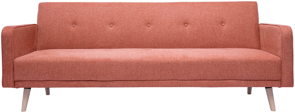 Canapé convertible scandinave 3 places en tissu effet velours texturé terracotta et bois clair ULLA