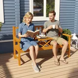 Outsunny Gartenbank 3-Sitzer Sitzbank mit Tisch, Parkbank mit Armlehne Hellbraun