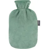 Fashy 6712_60 Wärmflasche mit Rollkragen-Plüschbezug, Salbeigrün - 2 Liter-