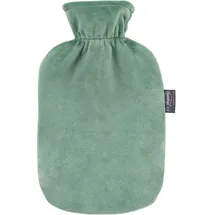 Fashy 6712_60 Wärmflasche mit Rollkragen-Plüschbezug, Salbeigrün - 2 Liter-