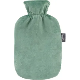 Fashy 6712_60 Wärmflasche mit Rollkragen-Plüschbezug, Salbeigrün - 2 Liter-