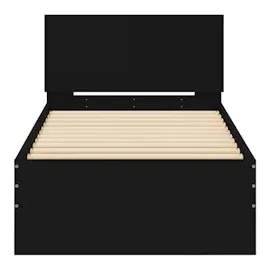 vidaXL Bettgestell mit Kopfteil und LED-Leuchten Schwarz 90x200 cm