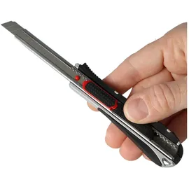 Wedo 787009 Safety Cutter 2-in-1, 9 mm, automatischer Klingenrückzug Rasterautomatik, integrierte Abbrechhilfe, silber/schwarz
