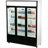 Romux® Glastürkühlschrank 900 Liter 3 Tür Belüftet mit Umluftsystem | Professioneller Getränkekühlschrank mit Glastür & LED | Flaschenkühlschrank