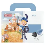 Kaiser Ritter Ruy Kinderbackset 7-teilig, Ritterburg-Backform antihaftbeschichtet, Kunststoff-Rührschüssel, Teigschaber, Edelstahl-Ausstecher, spülmaschinengeeignet