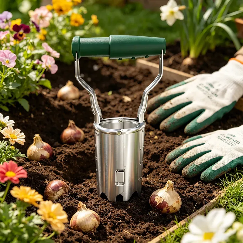 FLORA GUARD Zwiebelpflanzhilfe mit Tiefenmarkierung – Ideale Zwiebel-Transplanter für das Pflanzen (grün)