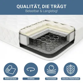 Homestyle4u Matratze Federkernmatratze 90x200 | 15 cm | h3 Komfortmatratze Stoff Weiß - Weiß