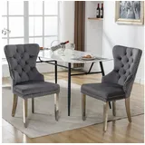 Odikalo Esszimmerstuhl 2 St Küchenstuhl Polsterstuhl Massivholz/Metallbeine Samt beige/grau grau
