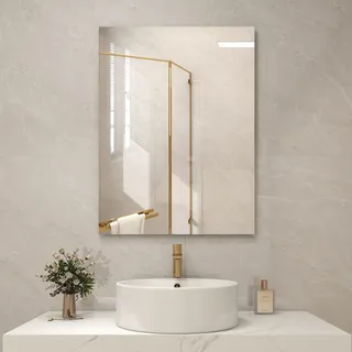 byecold Infrarotheizung Spiegel 450w Wandmontage (80x60cm), Spiegelheizung Elektrisch Infrarot, Badspiegel Elektroheizung, Badezimmerspiegel beschlagfrei mit Überhitzungsschutz Heizpaneel